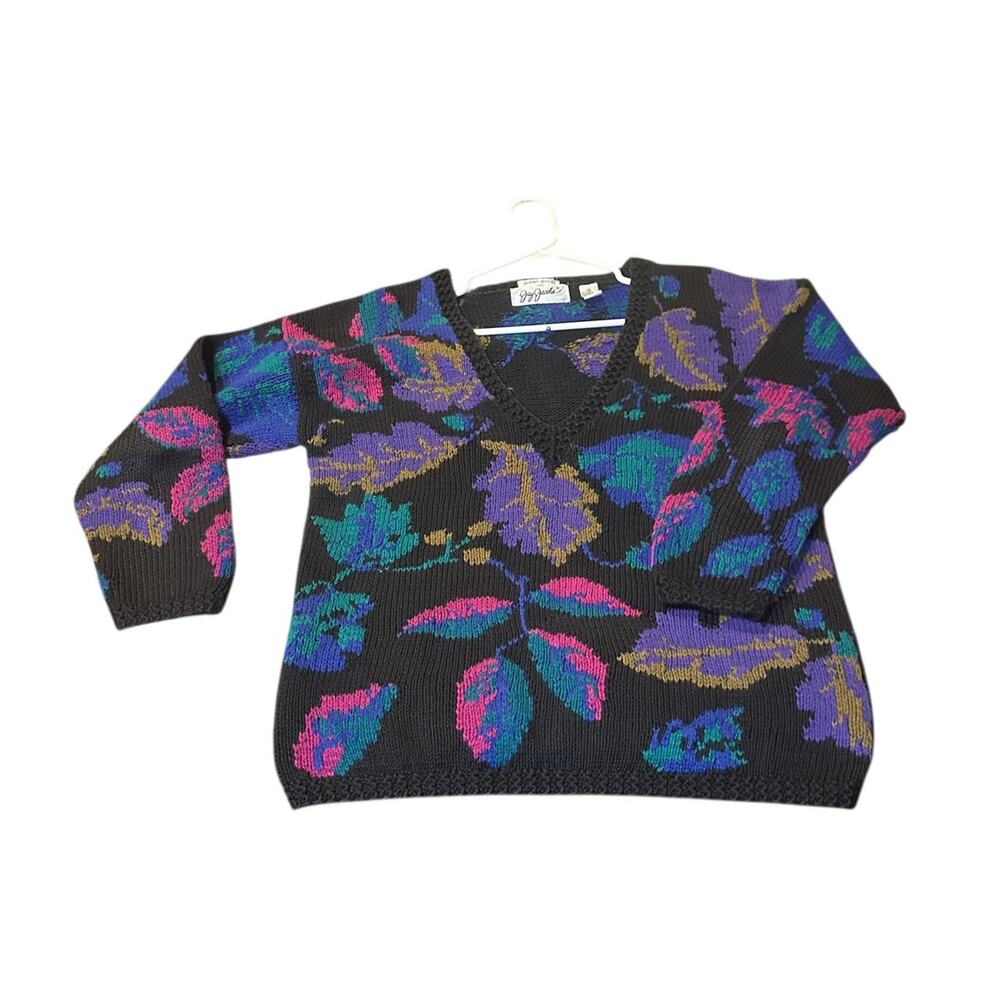Vintage Jay Jacob’s Hand Knit Pullover Size S Colorful Floral V Neck Cardigan